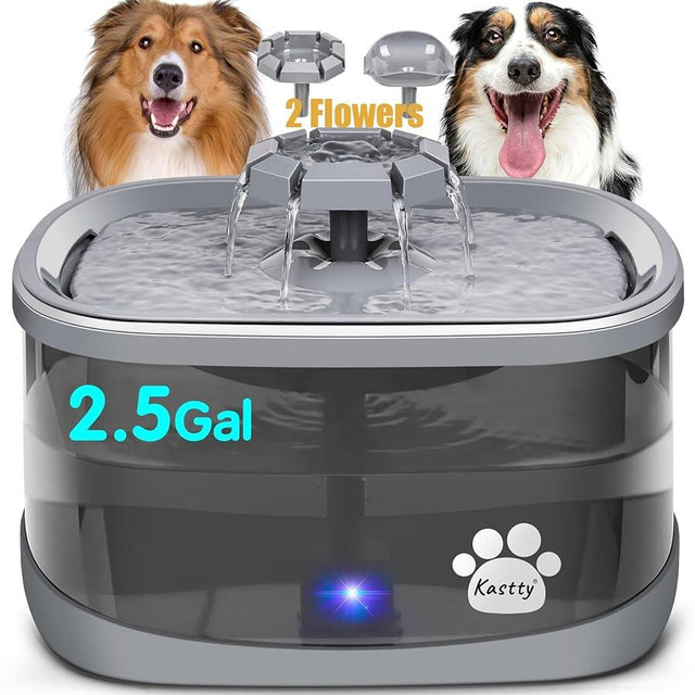 Kastty 2.5Gal/9.5L Dog Water Fountain Extra Large Pet Fountain 3 Flow Modes Cat Fountain w/Larger Filter Super Filtration& Smart LED Pump& Safe Touch Tech, BPA-Free, Quiet, Ideal for Large Dogs Pets