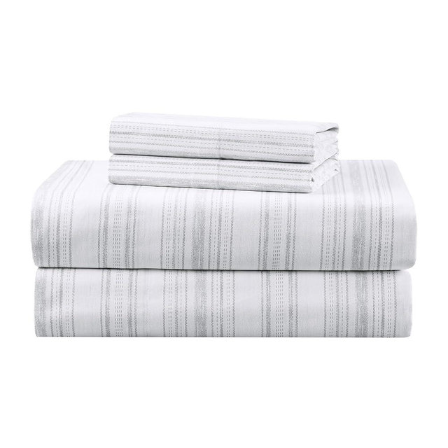 Comfort Spaces 100% Cotton Sheets King, Breathable, Naturally Cool Cotton Sheets, Soft Cotton Bed Sheets with 14" Elastic Pocket Fits up to 16" Mattress, All Seasons Sheet Set, Good Vibes Grey 4 Piece