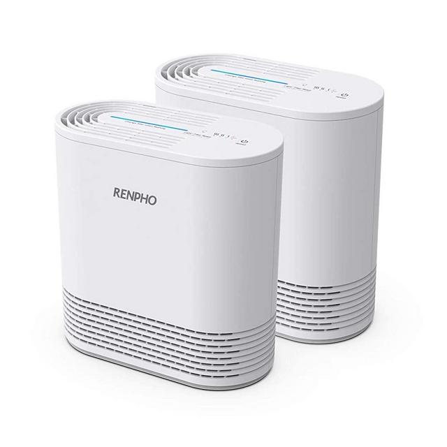 RENPHO Air Purifier for Home Bedroom Allergies and Pets Hair, True HEPA Air Filter cleaner, Eliminate Dander Smoke Pollen Dust with 3-Stage Filtration System, Desktop, Table Top, Small Room, 2 pack
