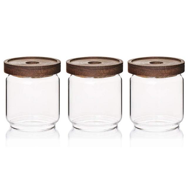 Sweejar Glass Food Storage Jar with Lid(set of 3),Airtight Canisters for Bathroom,Kitchen Container with Bamboo Cover for Serving Tea, Coffee, Spice and More