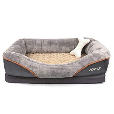 JOYELF Orthopedic Dog Bed Memory Foam Pet Bed with Removable Washable Cover and Squeaker Toy as Gift