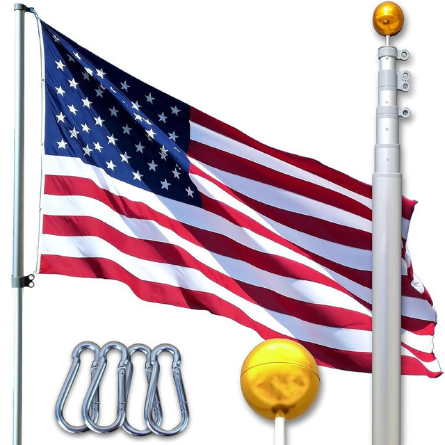 Service First Heavy Duty Telescoping Flagpole Kit (25 Foot, Silver)