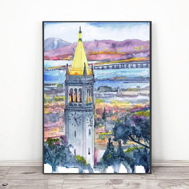 University of California, Berkeley Art Print, Watercolor Painting , UC Berkeley Abstract Cityscape, Graduation gift