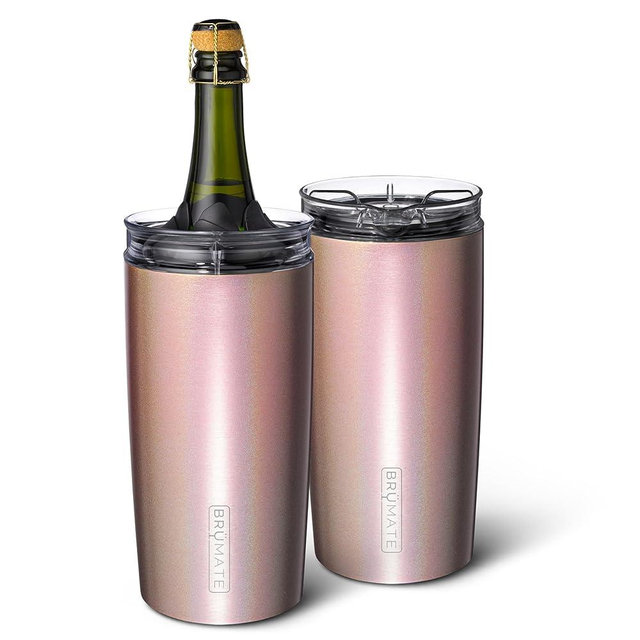 BrüMate Togosa 2-in-1 Wine Chiller Bucket or Champagne Bucket & 100% Leakproof Pitcher | Portable Cooler Fits Most Wine, Champagne, & Liquor Bottles | Perfect Wine Gifts | 49oz (Glitter Rose Gold)
