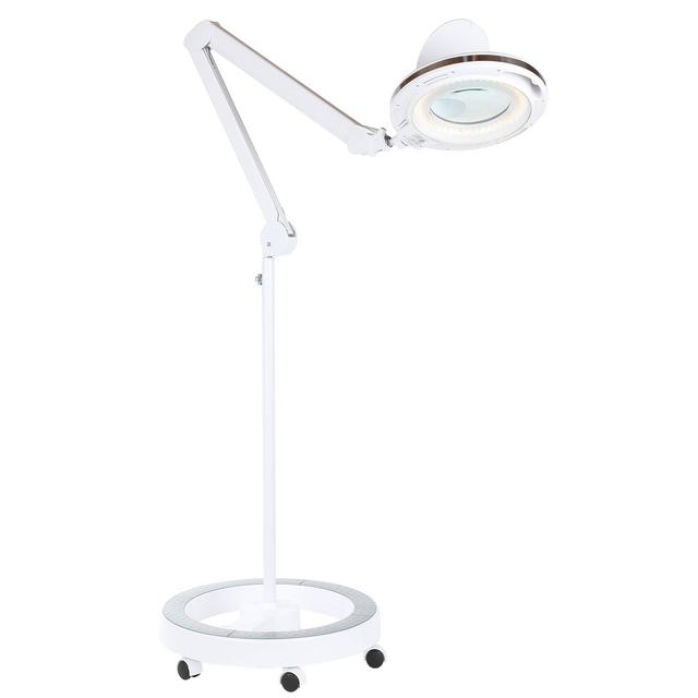Brightech LightView Pro LED Magnifying Glass Floor Lamp - 6 Wheel Rolling Base Reading Magnifier Light with Gooseneck - for Professional Tasks and Crafts -White