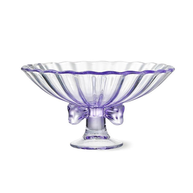 TUCHACA Glass Fruit Bowl. 9 inch Glass Pedestal Bowl. Elegant Bow Decoration Multicolor Salad Plate. Suitable for Fruit, Dessert, Candy, Snack & More. (Purple)