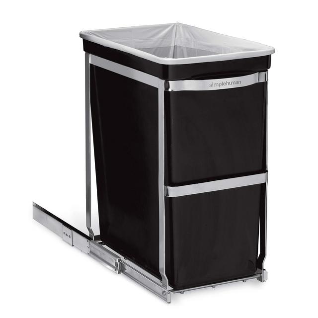 simplehuman 30 Liter / 8 Gallon Under Counter Kitchen Pull-Out Trash Can, Heavy-Duty Steel Frame, 9.8 W x 17.7 D x 19.1 H