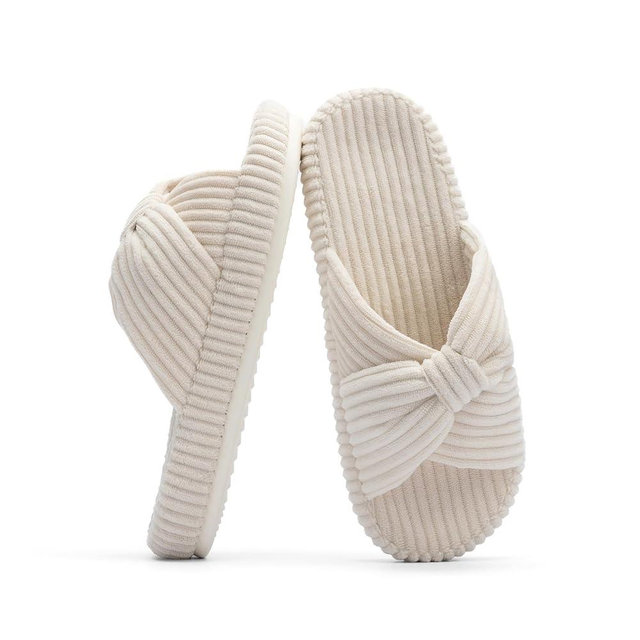 Chantomoo Slippers for Women Memory Foam House Bedroom Corduroy Bow Crossbands Slide Slipper Shoes Comfy Trendy Gift Slippers