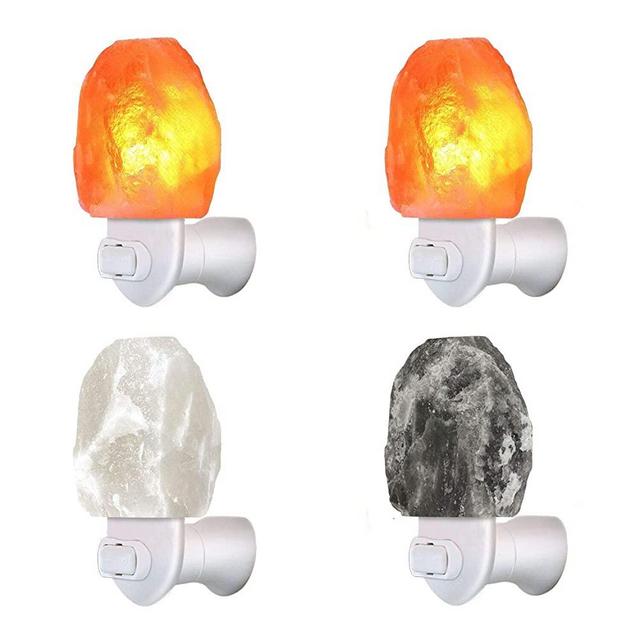 4 Pack 3 Color Himalayan Salt Rock Wall Night Light Pink Gray White Salt Lamp, Hand Craved Natural Salt Rock, Safety Certified Wall Plug E12 Base, Amber Light for Decoration, Yoga