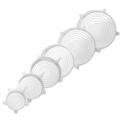 Di Oro Silicone Stretch Lids 6 Pack - Reusable Food Storage Covers for Bowls and Containers of All Shapes and Sizes - Easy to Clean and Use, Dishwasher Safe - Elastic Kitchen Food Guards (Clear)
