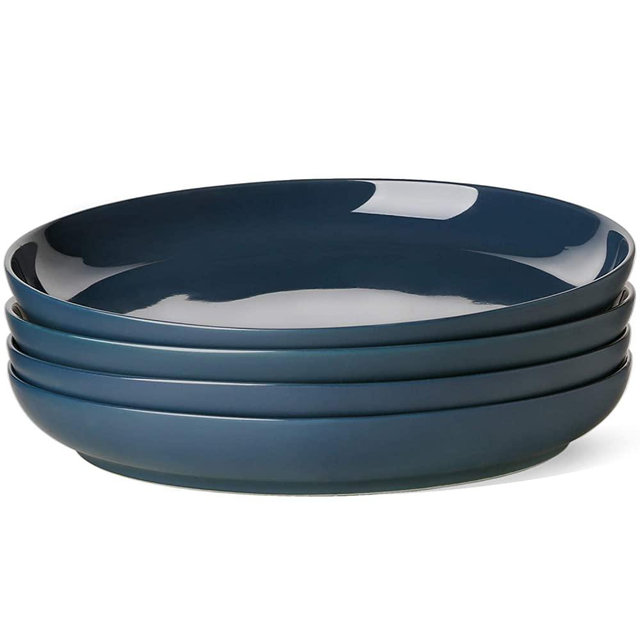 LE TAUCI Dinner Plate 9 inch，Ceramic Salad plate sets for Pasta, Risotto, Fluffiest, Pancakes, set of 4, Sea blue