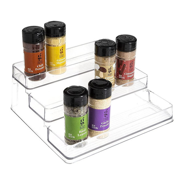 simplemade Clear Spice Rack- Three-Tiered Shelf, Countertop, and Cabinet Storage and Spice Organizer for Kitchen, Bathroom, Bedroom, and Office, Home Storage and Organization Solutions