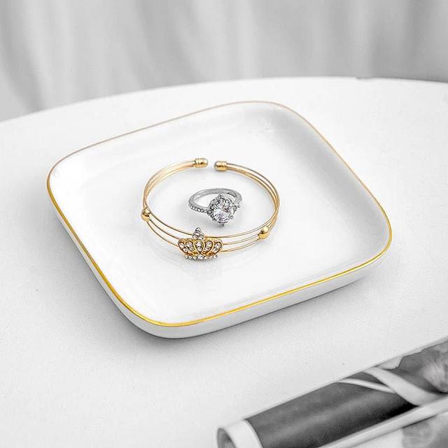 Casaforte Exclusive Square Ceramic Jewelry Tray | Engagement Ring Holder | Fits All Jewelry | Elegant Home Decor and Practical Organizer