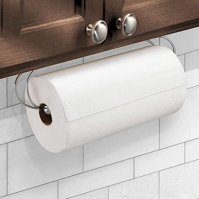 CAXXA Adhesive Under Cabinet Paper Towel Holder Dispenser with Screws for Kitchen Utility Room Laundry Pantry Chrome(1 Pack)