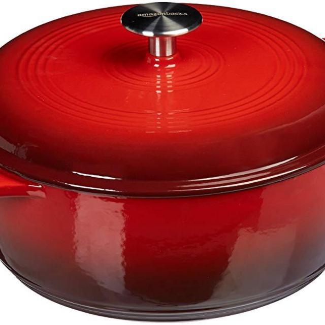 AmazonBasics Enameled Cast Iron Covered Dutch Oven, 4.3-Quart, Red