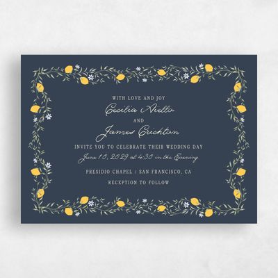 Grayed Navy, Blue Wedding Invitation - Brume Landscape