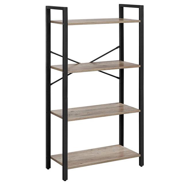 VASAGLE Bookshelf, 4-Tier Bookcase, Living Room Standing Unit Shelf, Stable Steel Frame, Bedroom, Office, Industrial Design, Greige and Black ULLS060B02