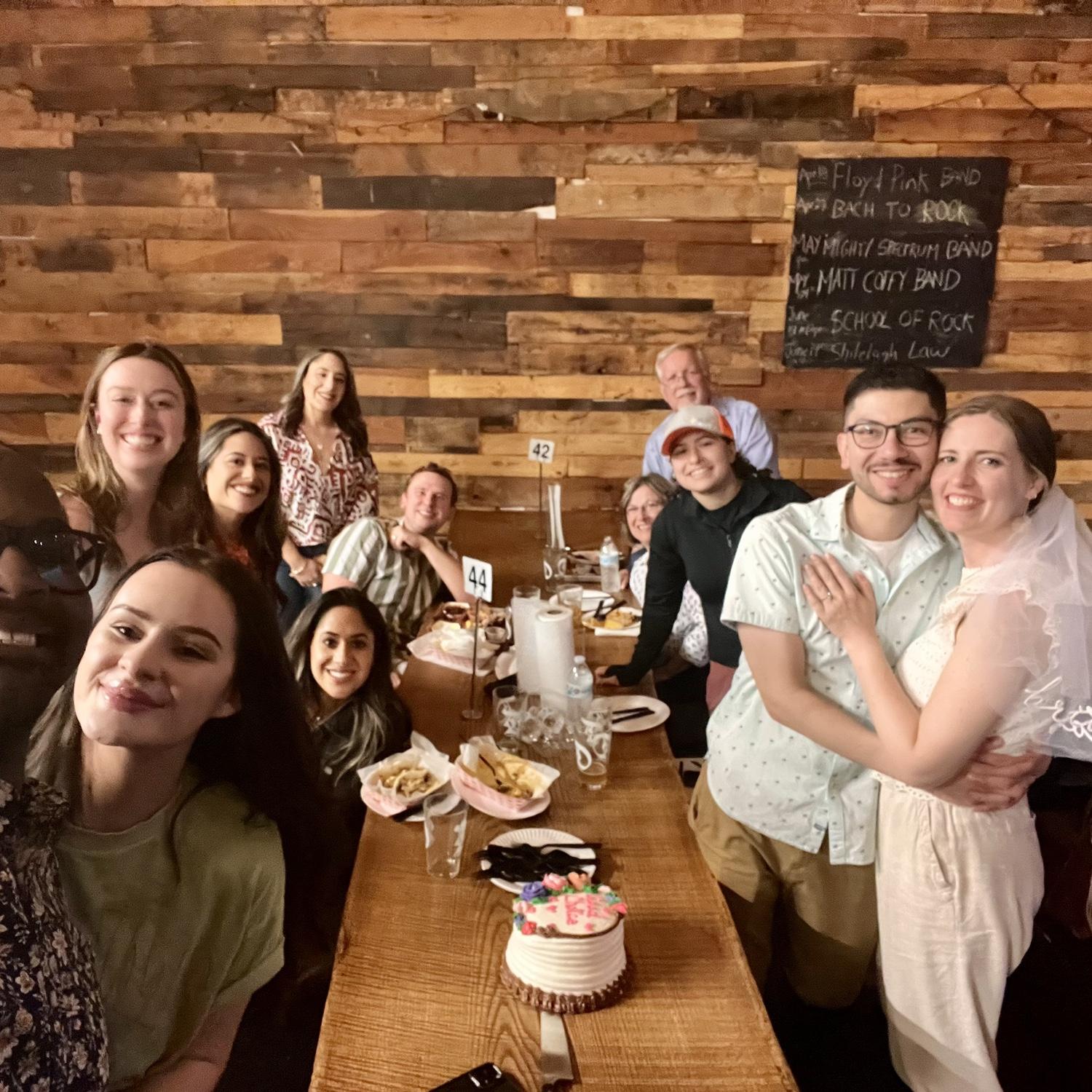 The after-engagement time, at a brewery featuring cake