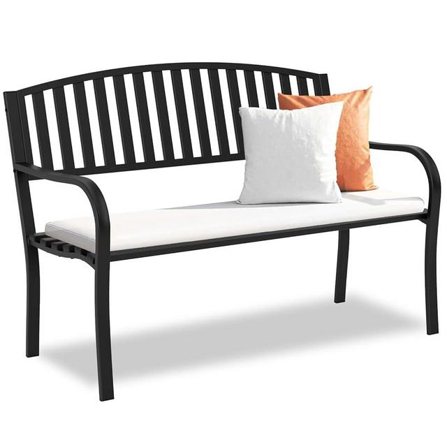 Maemttes Outdoor Bench Garden Bench, Weatherproof Anti-Rust Heavy-Duty Outside Bench Clearance, Wrought Iron Metal Bench for Front Porch, Patio, Park
