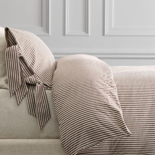 Pierce & Ward Cotton Linen Stripe Tie Duvet, Full/Queen, Brown