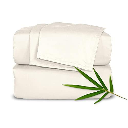 Pure Bamboo Sheets - King Size Bed Sheets 4pc Set - 100% Organic Bamboo - Incredibly Soft - Fits Up to 16" Mattress - 1 Fitted Sheet, 1 Flat Sheet, 2 Pillowcases (King, Ivory)
