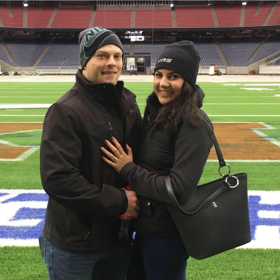 The day after our engagement - taken during our tour or the Texans Stadium in Houston, TX.