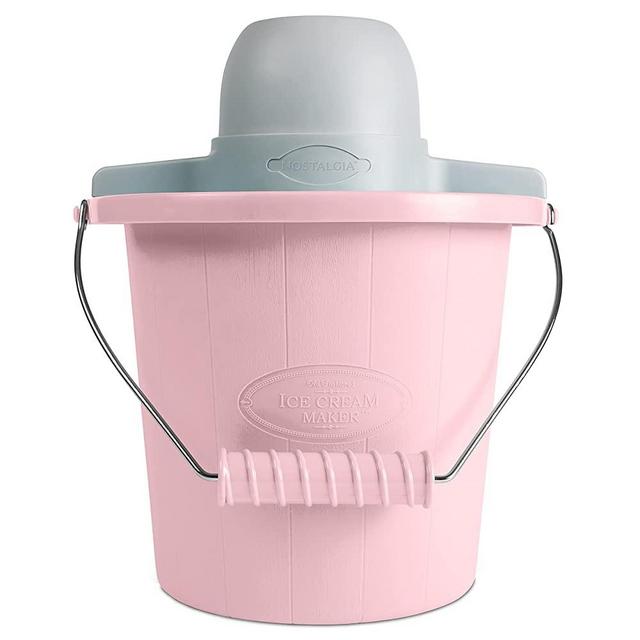 Nostalgia Electric Ice Cream Maker, 4 Quarts, Soft Serve Machine with Easy-Carry Handle for Ice Cream, Frozen Yogurt or Gelato, Pink