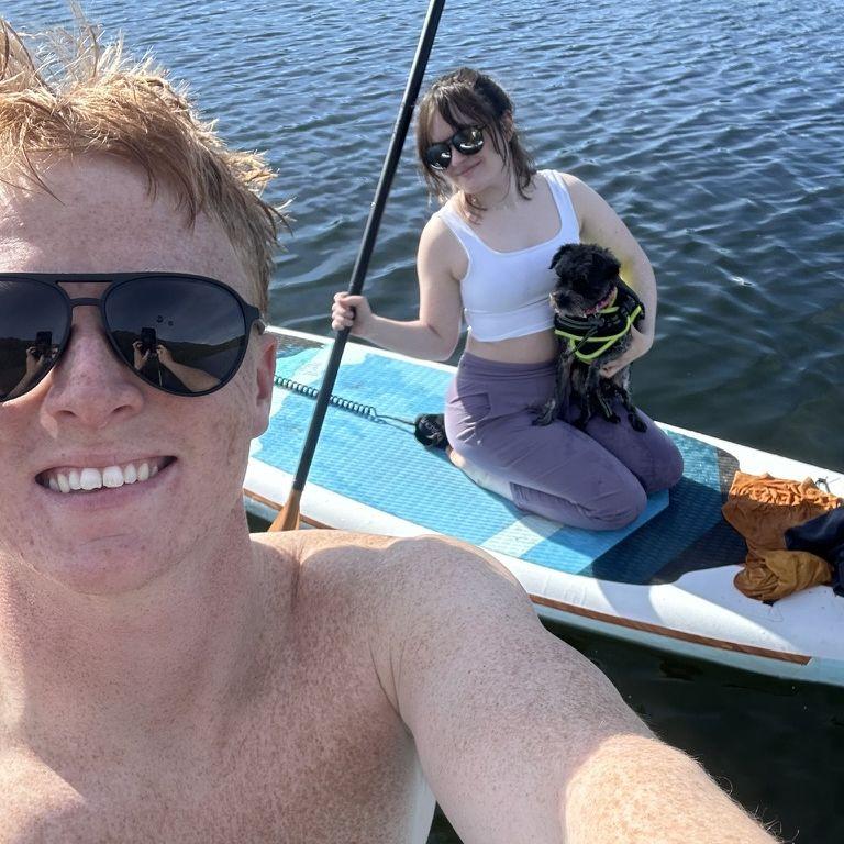 Paddle boarding on Mirror Lake with Maisey