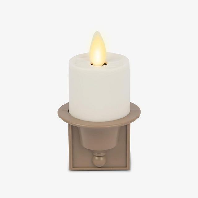 Luminara Flameless Candle Nightlight Patented Flickering Real-Flame Effect Plugs into Outlet - Dusk to Dawn Sensor Auto Switch On/Off (TimelessTaupe)