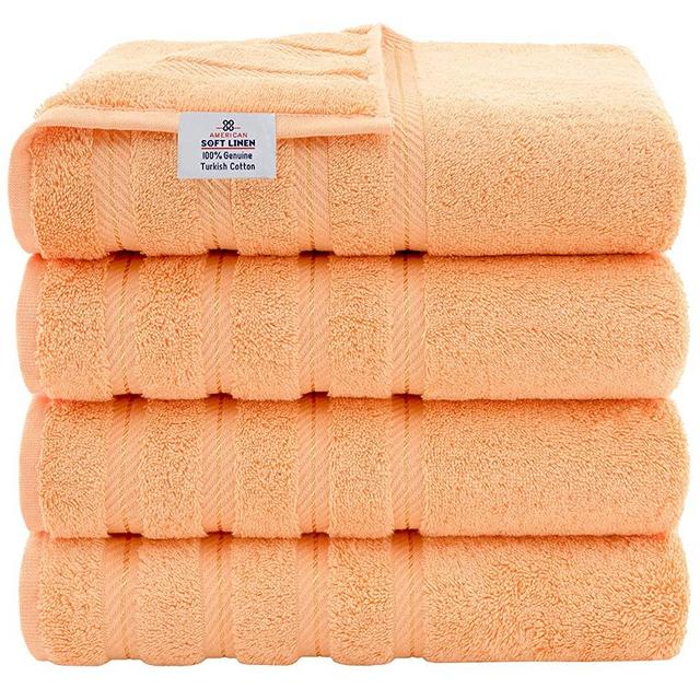 American Soft Linen Luxury Hotel & Spa Quality, Turkish Cotton, 27x54 Inches 4-Piece Bath Towel Set for Maximum Softness & Absorbency, Dry Quickly - Malibu Peach