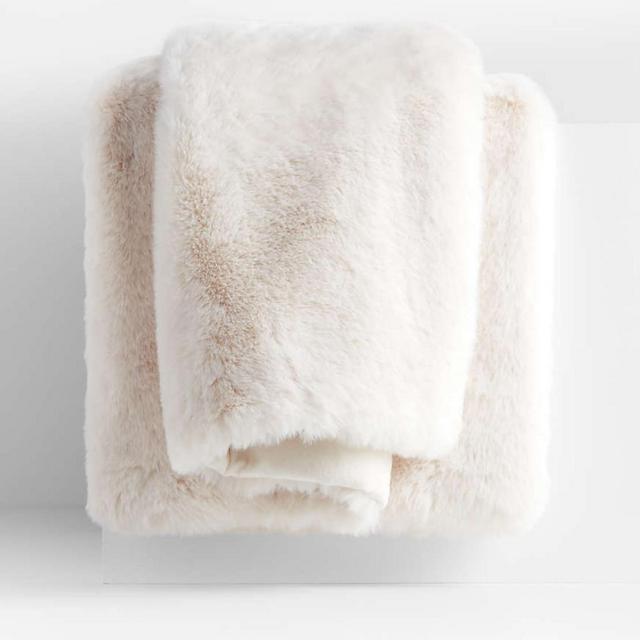 Ivory Faux Fur Throw Blanket 70"×55"