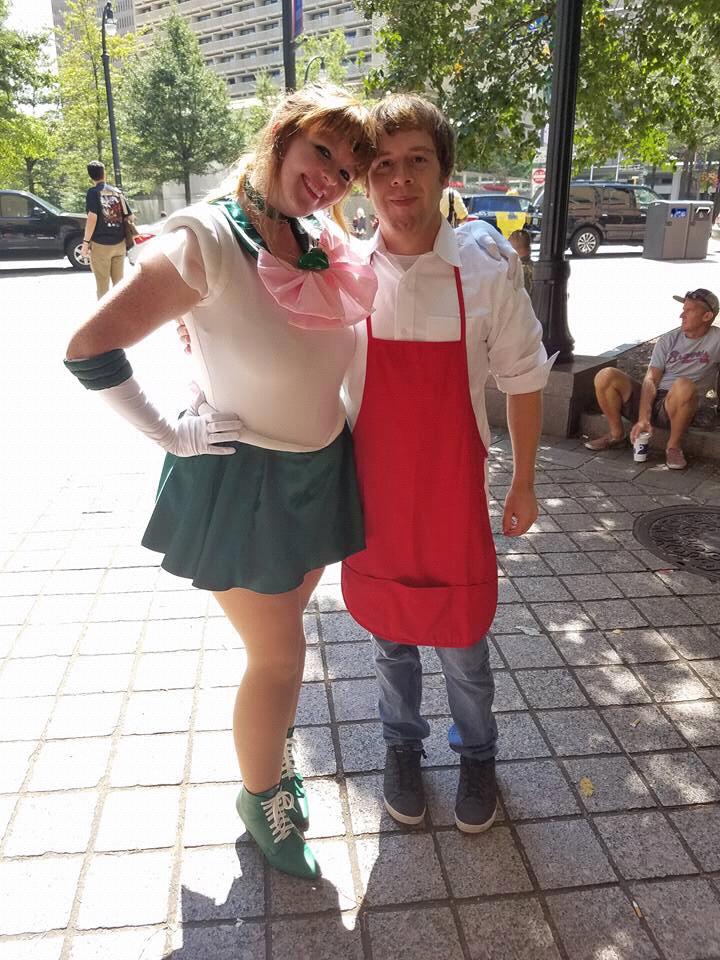 Brandon begrudgingly dressed as the arcade owner Motoki from Sailor Moon to go with me for a massive convention photo shoot. He got recognized and was very cute!
