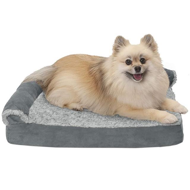 Furhaven Pet Beds for Small, Medium, Large, and Jumbo Dogs and Cats - Two-Tone L Shaped Sofa Orthopedic Dog Bed and More - Multiple Colors and Filling