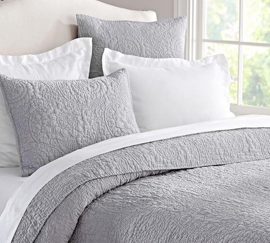 Belgian Flax Linen Floral Stitch Sham - Smoke