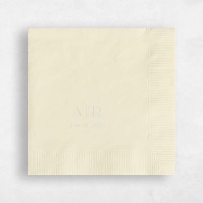Ecru, Beige Wedding Napkin - Classic Initials