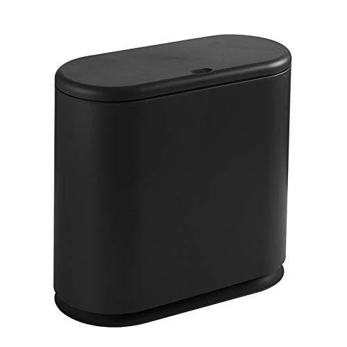 PENGKE Slim Plastic Trash Can,2.4 Gallon Garbage Can with Press Top Lid,Black Modern Waste Basket for Bathroom,Living Room,Office and Kitchen