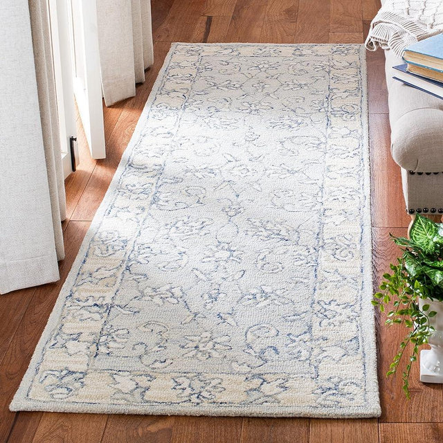 SAFAVIEH Micro-Loop Collection 2'3" x 11' BlueBeige MLP535M Handmade Premium Wool Entryway Foyer Living Room Kitchen Runner Rug