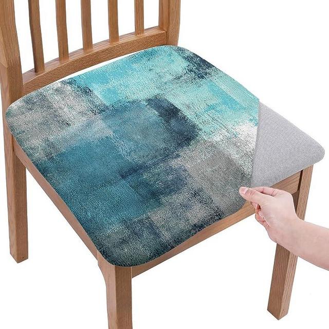 LiDU Turquoise Seat Covers for Dining Room Chairs Set of 4, Modern Geometric Teal Chair Slipcovers Protector, Oil Painting Abstract Art Stretch Chair Covers Removable Cushion Cover for Kitchen Office