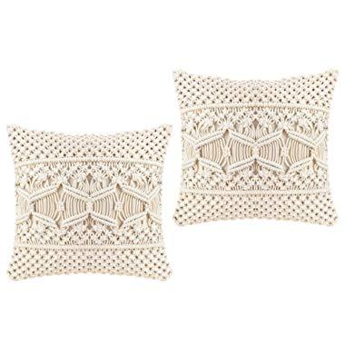 Mkono Throw Pillow Cover Macrame Cushion Case (Pillow Inserts Not Included) Set of 2 Decorative Pillowcase for Bed Sofa Couch Bench Car Boho Home Decor,17 Inches