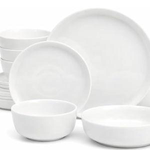 Gibson Home Oslo Dinnerware Set for 4, 16-Piece White Porcelain Plates and Bowls — Ceramic Dish Set | Microwave & Dishwasher Safe