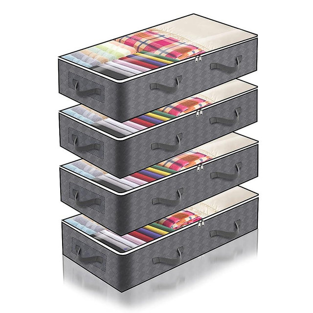 4 Pack Under Bed Storage Containers, 90L Large Capacity Foldable Underbed Storage Bags Organizer, Clothes Storage Bins with Clear Window and Reinforced Handles for Blanket, Comforter, Bedding, Toys