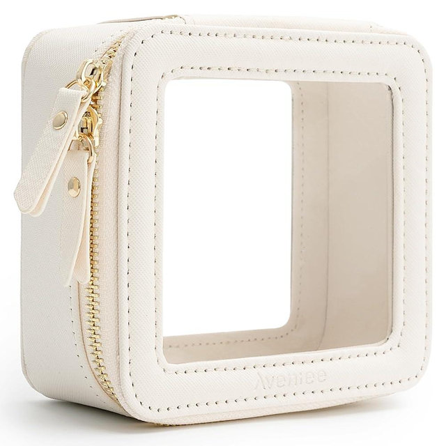 Aveniee Clear Makeup Bag Small, Mini Travel Toiletry Bag Cosmetic Bags Organizer, TSA Approved Clear Makeup Case Pouch with Zipper, Car Essentials for Women Men(Mini-White)