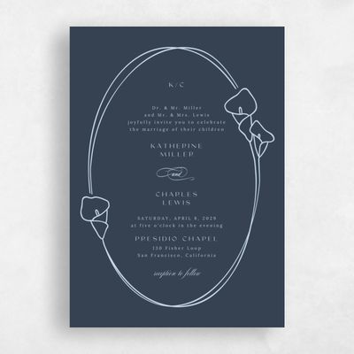 Grayed Navy, Blue Wedding Invitation - Calle Classic