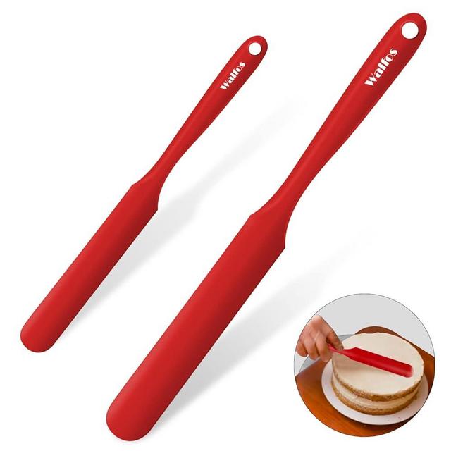 Walfos Silicone Jar Spatula - 600ºF Heat Resistant Kitchen Spatulas(2pcs), Strong Steel Core & One-Pieces Design,Mixing Batter & Cake Cream Spatulas, for Cooking & BPA Free & Dishwasher Safe, Red