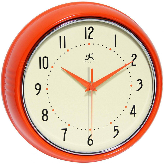 9.5" Retro Metal Wall Clock Orange - Infinity Instruments
