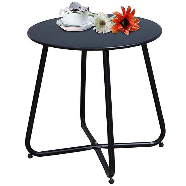 Grand Patio Steel Patio Side Table, Weather Resistant Outdoor Round End Table, Black