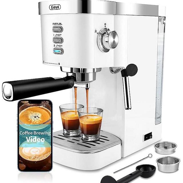 Gevi Espresso Machines 20 Bar Fast Heating Automatic Cappuccino Coffee Maker with Foaming Milk Frother Wand for Espresso, Latte Macchiato, 1.2L Removable Water Tank, 1350W, White