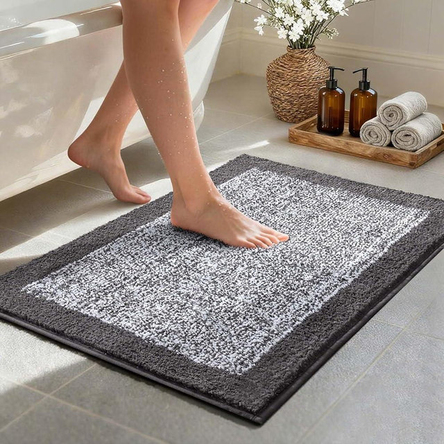 simpWalnut Bathroom Rugs 30x20 Non Slip Washable, Grey Bath Mat for Bathroom Floor Tub, Soft Absorbent Quick Dry Mats for Shower, Bathtub,Home Decor
