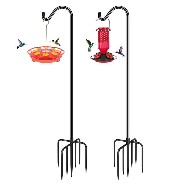 FEED GARDEN Shepards Hooks for Outdoor Bird Feeder Pole 60 Inch Adjustable Tall Heavy Duty Shepherds Hooks for Hanging Plant Baskets, Solar Lights, Wedding Decor, Lanterns, Black (2 Pack)