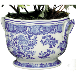 BLUE & WHITE FLORAL CACHEPOT - 6" x 8.5"